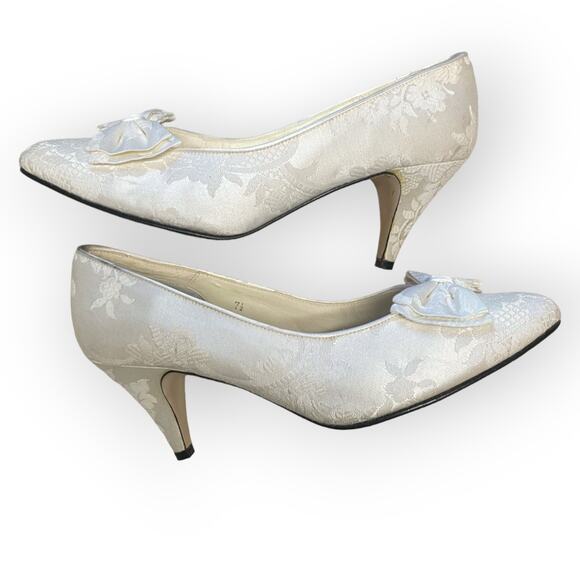 Vintage Jessica McClintock Fabric wedding evening bow shoes 7.5 EUC - Picture 2 of 6